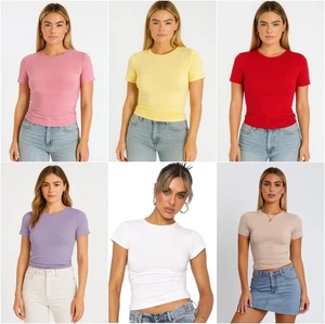 Women's Casual Slim Fit O-Neck Short Sleeve Summer T-Shirt Soft Breathable Tee - Picture 1 of 8