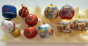 10 Silk Spun Christmas Tree Baubles Shatter Proof + 1 Velvet And Sequins - Picture 1 of 14