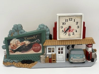 Vtg 1990 Coca-Cola Wall Clock 3D RT 66 Gas Station Garage By Burwood Coke TESTED - Image 1 of 4