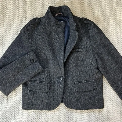Chaqueta Blazer Abrigo de Lana AEO Para Mujer Recortada Militar Espiga Tweed Talla S Foto 1 de 4