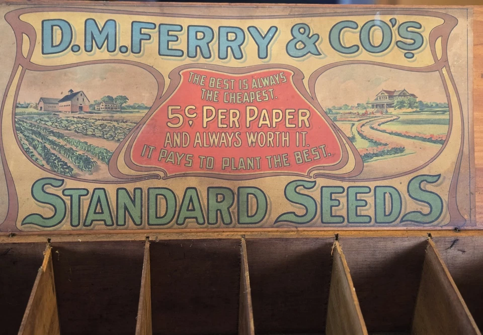 Antiguo D.M. Ferry & Co. Caja de semillas, caja de semillas de exhibición de tienda  Foto 1 de 4