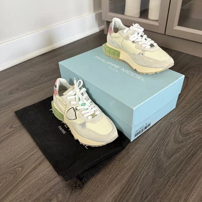 Philippe модель La Rue серый замшевый низкий верхний кроссовок 38 новый неоновый зеленый сетки вставки - Изображение 1 из 4