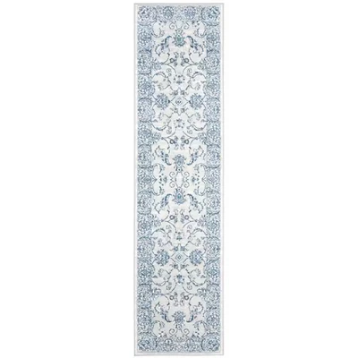 Alfombra de corredor con borde floral moteado Brentwood gris claro/azul 2 pies X 6 pies Foto 1 de 4