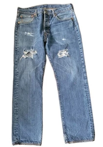 Vintage Style Levi’s 501 W33 L32 Distressed Straight Jeans • Button Fly, Red Tab - Picture 1 of 19