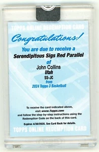 John Collins 2023-24 Topps 3 Redemption Serendipitous Sigs Rojo Paralelo - Imagen 1 de 1