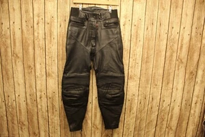 KK491 WOMENS FRANK THOMAS  BLACK LEATHER SKINNY BIKER TROUSERS UK 12 W30 L30 - Picture 1 of 5