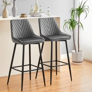 2Pcs Grau Bar HockerSamt Frühstück Pub Stuhl Küche Form V Design - Bild 1 von 19