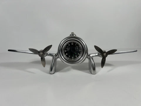Art Deco Silver Airplane Pilot Flight Aviator Table Clock Made in India Cover