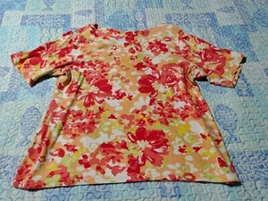 Charter Club Woman Pima Cotton Luxury Floral Blouse Top Size XL Red & Orange - Picture 1 of 10