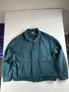 Pendleton Wool Coat Men's Large Green Vintage Lined 100% Virgin Wool Jacket USA - Picture 1 of 9
