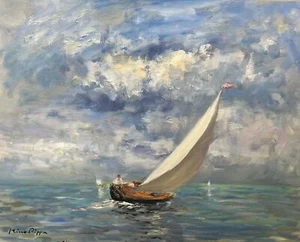 16 X 20 Artist Nino Pippa Original Painting French Riviera Sailboat Tacking COA - Picture 1 of 2