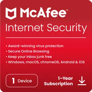 McAfee Internet Security Antivirus 2024 1 Devices 1 Year Key - 5 Minute by Email - Picture 1 of 6