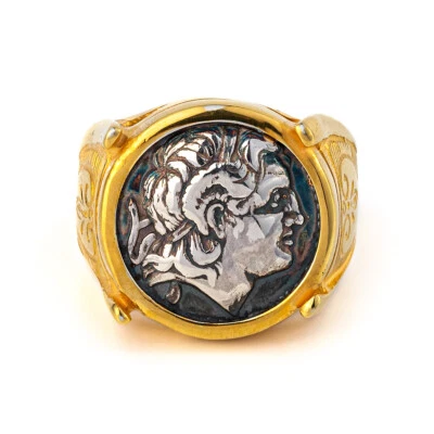Anillo de oro de plata Alejandro Magno, moneda griega antigua, anillo de Alejandro Foto 1 de 4