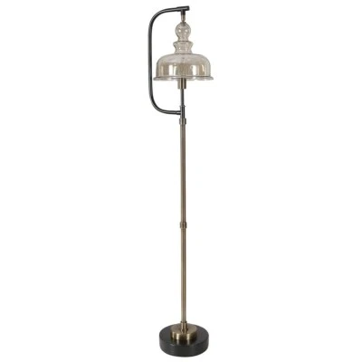 INDUSTRIAL STYLE 69" METAL FLOOR LAMP AMBER GLASS SHADE UTTERMOST 28193 - Image 1 of 4