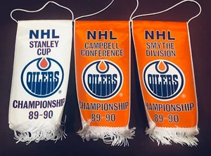 Vintage Original NHL 1990 Edmonton Oilers Stanley Cup Banner Set of Three - 12" - Picture 1 of 2
