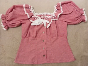 Trachten Blusen Damen, rot weiss kariert, leichter Carmenausschnitt - Bild 1 von 2