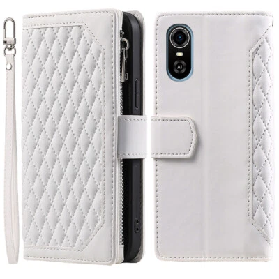 Estuche tipo billetera romboidal con cremallera de cuero de lujo para ZTE Blade A31 Plus Foto 1 de 4