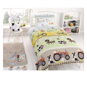 Funda de edredón individual y funda de almohada Apple Tree Farm - diseño de animales y tractor - Imagen 1 de 1