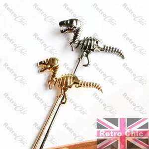 DINOSAUR hat stick LAPEL PIN fashion brooch DINO SKELETON gold/black/silver TREX - Picture 1 of 18