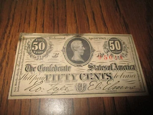 1863 CINCUENTA CENTAVOS ESTADOS CONFEDERADOS DE AMÉRICA CSA MONEDA FRACCIONARIA - Imagen 1 de 2