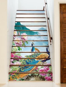 3D Peacock Peony 515NA Stair Risers Decoration Photo Mural Decal Wallpaper Fay - Bild 1 von 5