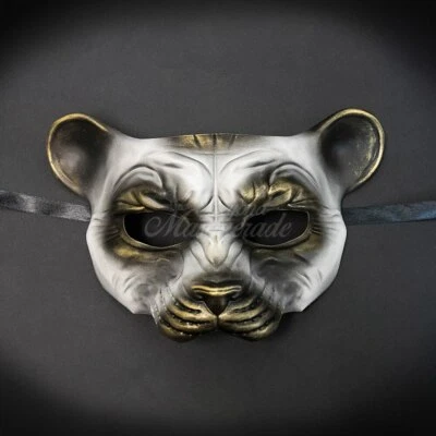 Animal Masquerade Mask Leopard Men White Gold - Image 1 of 4