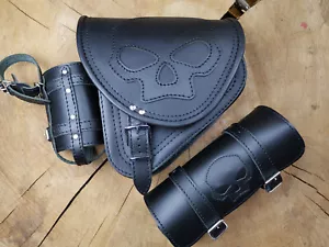 Swingarm Bag Diablo Skull Set incl. Tool Roll suitable for Harley Davidson - Picture 1 of 12