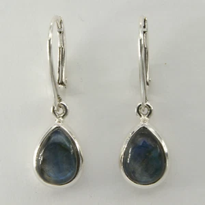 Genuine Natural Pear Drop LABRADORITE Earrings 925 STERLING SILVER Leverback 4e - Picture 1 of 3