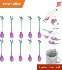 Mini Stainless Steel Leaf Coffee Spoons - 10-Piece, Rainbow Color, Dishwasher... - Picture 1 of 8