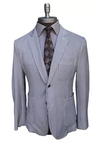 Brooks Brothers Red Fleece Cotton White Gray Seersucker Two Button Blazer SZ L - Picture 1 of 11
