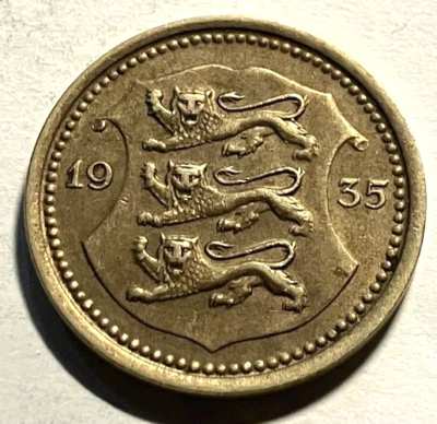 elf Estonia 1st Republic 20 Senti 1935  Lion  Leopard  es12 - Image 1 of 2