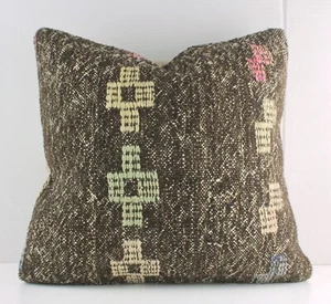 Dekorativer handgefertigter türkischer Kelim Kissenbezug 18x18 braun Kelim Sofakissen - Bild 1 von 9