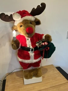 Animated Christmas Moose Candle Lights Up Musical Vintage Christmas Figure Used - Picture 1 of 7