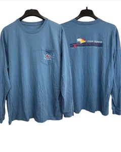 Camiseta Gráfica Fish Hippie Para Hombre L Azul Preppy Manga Larga Bolsillo Cuello Redondo - Imagen 1 de 7