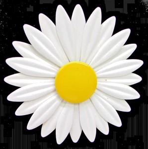 Vintage große gelb weiß Emaille Gänseblümchen Blume Anstecknadel Brosche 3 3/8" - Bild 1 von 2