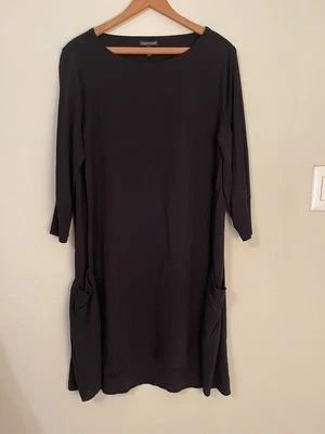Vestido Eileen Fisher Seda Lagenlook Cambio Negro Manga 3/4 Bolsillos Pequeño S/P Foto 1 de 4