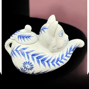 Seymour Mann China Blau Feinporzellan Katze Persönliche Teekanne Vintage Chinoiserie - Bild 1 von 17