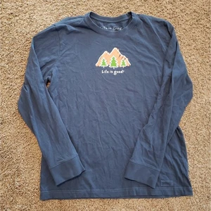 Life is Good Langarm Vintage T-Shirt Blue Mountains Herren M - Bild 1 von 5