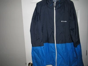 COLUMBIA Men's XXL Blue Hooded Windbreaker Jacket Color Block Pockets Full Zip - Picture 1 of 5