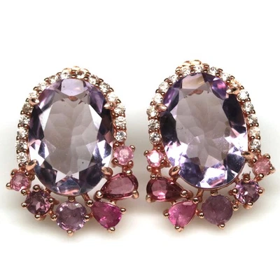 Plata 925 10 x 14 mm. Pendientes de amatista púrpura, turmalina y circón Foto 1 de 4