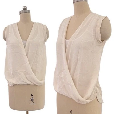 A.L.C. Blusa Top 100% Seda Marfil Sin Mangas Doble Capa Clásica Informal XS Foto 1 de 4