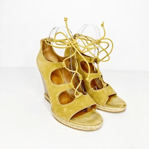 Tory Burch Raya Suede Lace Up Wedge Women's Sandal Tan Suede size US 7.5 8 - Picture 1 of 9