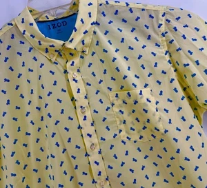 IZOD Shirt Mens 2XL Button Down Short Sleeve Yellow Pineapple Print - Picture 1 of 7