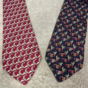 Salvatore Ferragamo Duck On Table Floral/Wave Men's Necktie Silk Italy Lot Of 2 - Picture 1 of 7