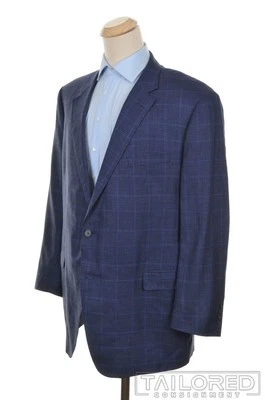 SAMUELSOHN Blue Plaid Check Wool Silk Linen Blazer Sport Coat - BESPOKE 48 L - Image 1 of 4