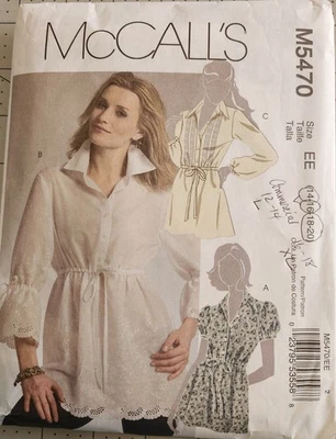 McCall's 5470 Misses' Tunic / Blouse with Sleeve Variation 14 -20 Uncut - Image 1 of 2