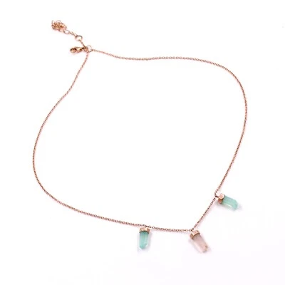 Collana Calcedonio Quarzo Rosa Argento Sterling 925 Taglio a Matita Abbigliam... - Immagine 1 di 4