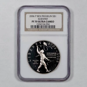 2006 P Ben Franklin Scientist Commemorative Silver Dollar- NGC PF 70 UCAM - Picture 1 of 4