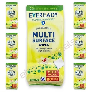 Eveready Antibacterial Multi Surface Cleaning Wipes Citrus 80 Large Wipes - Picture 1 of 1