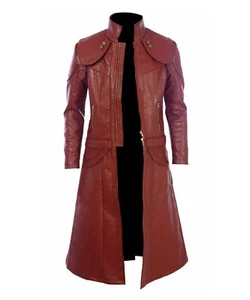 Mens Vintage Devil May Cry 5 Dante DMC Cosplay Leather Long Jacket Red Coat - Picture 1 of 4